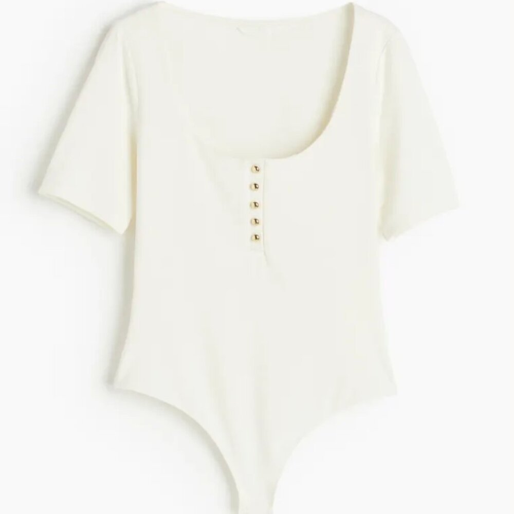 Button-front Thong Bodysuit